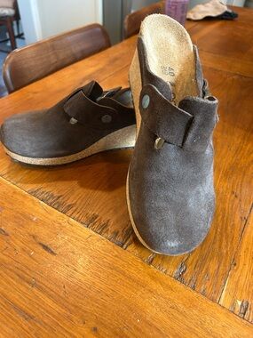 Birkenstock Papillio Fanny Suede Anthracite Wedge Heel US‎ 9. Mild wear on toes.